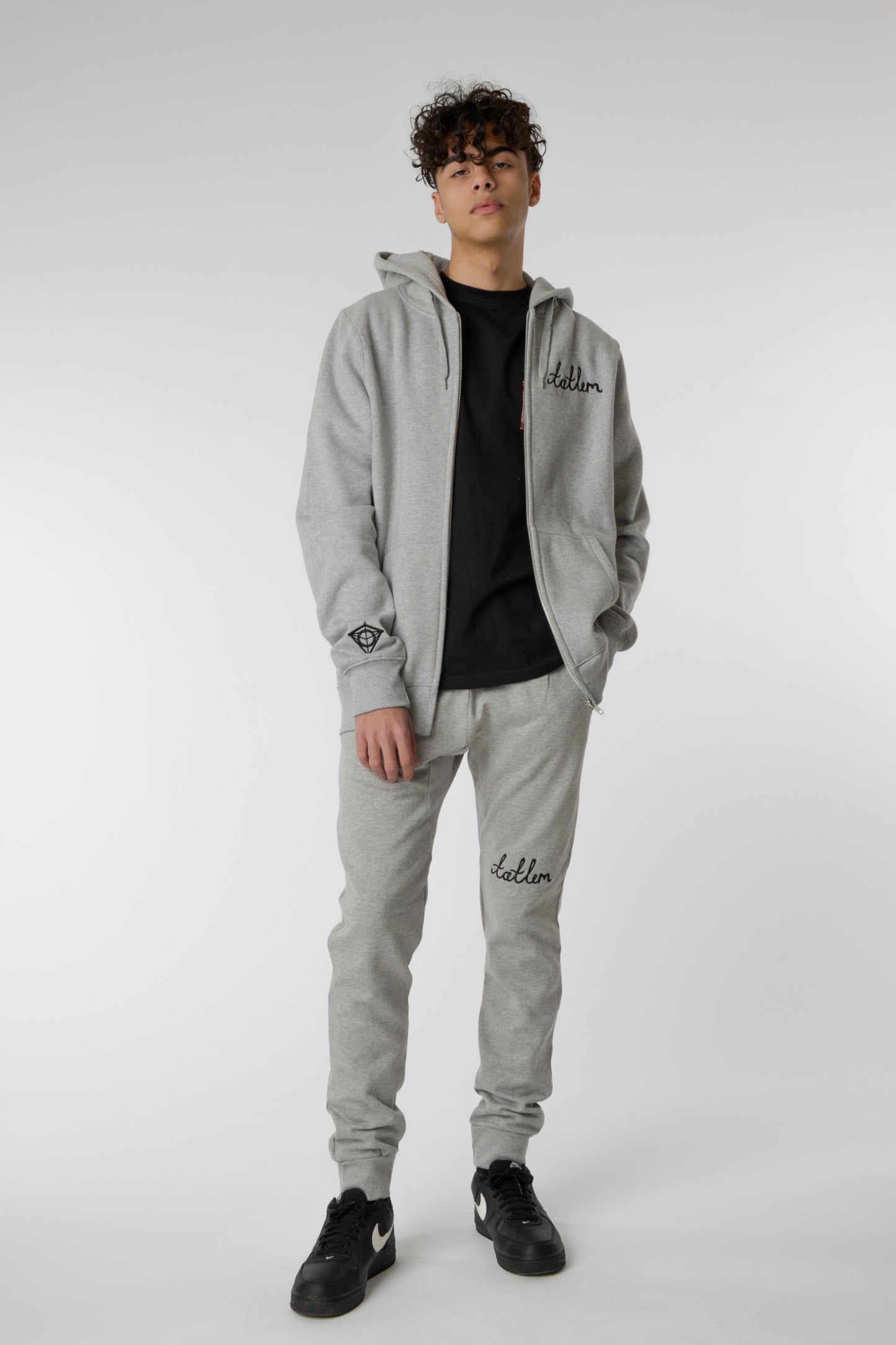 Grey & Black Zipped Hooded Sweatshirt